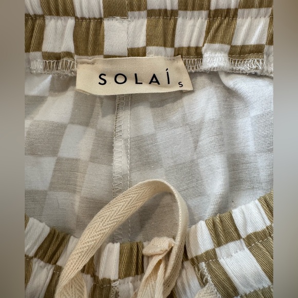 Solai The Label Cream & Tan Checkered Cotton Track Pants w/ Pockets & Drawstring - Picture 8 of 9